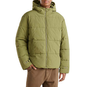 Veste matelassée unisexe décontractée d'hiver coupe-vent à capuche avec fermeture éclair et logo frontal, motif uni, service OEM disponible - Product Image 1