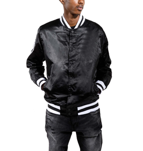 Venta al por mayor de diseño personalizado de los hombres de satén de seda Varsity chaqueta de cierre de cremallera Logotipo de color Letterman béisbol equipo desgaste chaqueta de Bombardero - Product Image 1