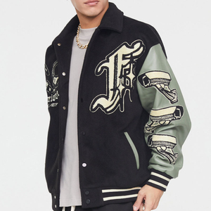 แจ็กเก็ตเบสบอลของผู้ชายแนวสตรีทสำหรับฤดูใบไม้ผลิฤดูใบไม้ร่วงลำลองพร้อมตัวอักษรแบบปะติดดีไซน์ตัดกันสีตามสั่ง - Product Image 4