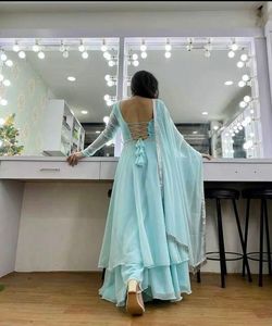 Blusas de Gasa Transpirables, Ecológicas, Minimalistas y Formales para Bodas Musulmanas Indias, Traje Negro con Costuras - Product Image 5