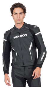 Veste de moto en cuir de vache véritable Vanucci pour homme/Chaquetta avec protection CE niveau 2 et protège-dos - Product Image 1