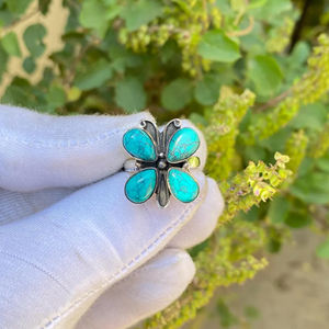 Natural Arizona <b>Turquoise</b> Butterfly <b>Ring</b> 925 Sterling Silver Bohemian Butterfly Jewelry Women Girl Engagement Anniversary Gift - Product Image 1