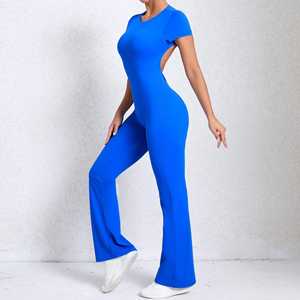 Bodycon Jumpsuits for Women Sexy Backless Flare Leg Stretchy Bodycon <b>Romper</b> Yoga Pants Casual Clubwear Bodysuit - Product Image 2