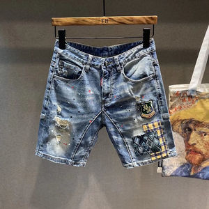 กางเกงยีนส์ขาสั้นสำหรับผู้ชายกางเกงขาสั้นผ้ายีนส์แบบลำลองสีทึบ - Product Image 3