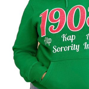 Sudadera con capucha verde AKA 2025, chenilla rosa 1908 y logotipo bordado blanco de Alpha Kappa Alpha, sudadera para mujer de hermandad - Product Image 4