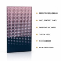 Panel Kaca Berpola Geometris Gradasi Navy, Tempered Laminated, untuk Partisi Dinding Dekoratif