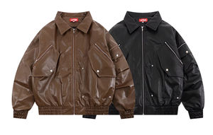 Chaqueta de cuero PU para hombre de otoño con cremallera con capucha Street Fashion Casual Motorcycle Coat Color sólido-para estilo urbano - Product Image 4