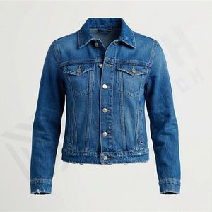 Trendy Cropped Women Denim Jacket Frayed Hem Distressed Finish Modern Streetwear Outfits Fashion Casual <b>Coat</b> Customized Color - Product Image 1