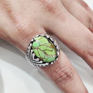 Anillo de exportación para hombre, cobre verde Natural, piedra preciosa turquesa, anillo de piedra natal de diciembre, joyería de fiesta árabe, anillo de Plata de Ley 925 - Product Image 5