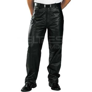 Pantalon pour homme droit à rayures incurvées 100% Pantalon en cuir original Fermeture à braguette boutonnée avec logo imprimé personnalisé de haute qualité en vrac - Product Image 2