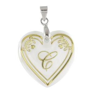 Regina estilo religioso alfabeto C colgante de concha en forma de corazón chapado en oro Aleación de Zinc con circón logotipo personalizado 24K oro 18K chapado - Product Image 1