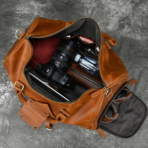 Leather Duffel Bag Weekender Travel Bag with Zipper Closure and <b>Shoe</b> Compartment Brown - Product Image 2