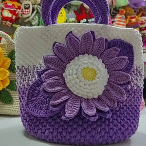 กระเป๋าถือโครเชต์แฟชั่นขายดี กระเป๋าสะพายไหล่ถักไหมพรม สีพื้น ปักลาย ใช้งานได้ทุกฤดู - Product Image 6