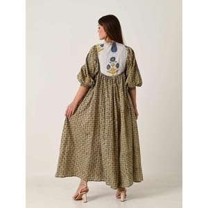 <b>Women</b> Floral Printed Maxi <b>Dress</b> With Embroidered Yoke Long Puff Sleeve Cotton Dres Vintage Boho Ethnic Summer Wear - Product Image 4