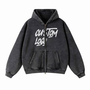 Servicio OEM Ropa de invierno transpirable Hombres Sudadera con capucha desgastada Aspecto elegante Hombres Lavado con ácido Sudadera con capucha de invierno - Product Image 1