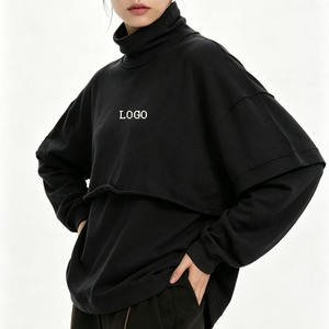 Women's Black Oversized Turtleneck Mock Neck Sweatshirt <b>Drop</b> Shoulder Long Sleeve Casual Baggy Fleece Pullover Loose Fit Soft - Product Image 1