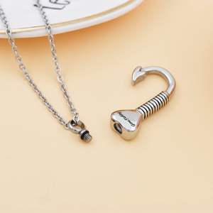 Heart Hook Keepsake Jewelry Stainless Steel Hook Cremation Urn Necklace <b>Pendant</b> <b>Ashes</b> Urn Memorial Unisex Custom Size - Product Image 3