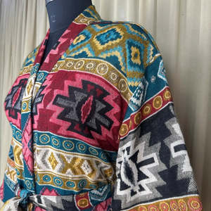 Women's Wool Blend Winter <b>Kimono</b> Jacket Warm Cozy Casual Short Dressing Loungewear Geometric <b>Cardigan</b> Handmade Perfect Mom Gift - Product Image 6