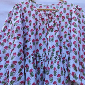 Robe mi-longue à imprimé bloc rose et vert pour femme haut d'été en coton tunique tenue quotidienne et cadeau de style fête - Product Image 5