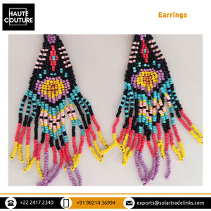 Boucles d'oreilles pendantes de 13cm de long avec franges noires les plus vendues du meilleur fabricant de bijoux fabriqués à la main en Inde - Product Image 5