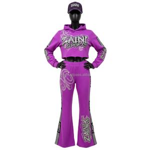 Survêtement Premium pour Femme 320 GSM en Molleton Épais Coton Polyester Violet avec Panneau Contrastant et Logo Strass Thermocollé Grandes Tailles - Product Image 6