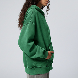 Customized 500 Gsm <b>acid</b> wash full zip up Women's Hoodies Heavyweight 100% Cotton Wholesale comfortable Baggy Fit ladies hoodie - Product Image 5