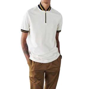 Polo informal de manga corta para hombre, camiseta con media cremallera, cuello a rayas, contraste de colores, algodón, estampado de talla grande, polos para hombre - Product Image 4
