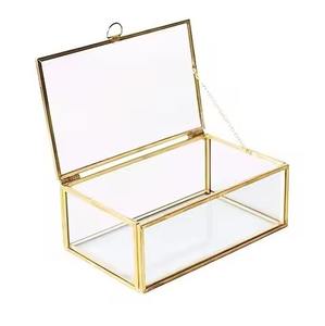 Gold Color Metal and Glass Ring <b>Box</b> <b>for</b> <b>Sale</b> Trending Design Rectangular Shape - Product Image 1