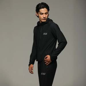 Veste coupe-vent technique pour homme, à capuche, en nylon micro-à rayures, noir 111903 - Product Image 3