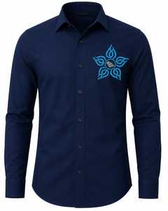 Chemise décontractée en coton tricoté bleu marine de qualité supérieure pour homme, broderie personnalisée du logo, manches longues - Product Image 1