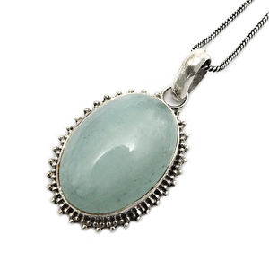 จี้พลอยอความารีนธรรมชาติทำมือจี้925รูปวงรีทำด้วยมือเครื่องประดับฮาโลวีน - Product Image 1