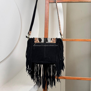 Women's Vintage Bohemian High Quality Hobo Carnival Crossbody Bag With Fringe Hand Tooled Cowhide Leather Sling Shoulder <b>Handbag</b> - Product Image 5