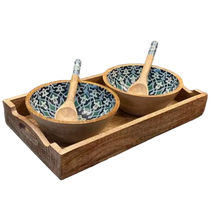 Bol à salade en bois avec cuillères vaisselle hôtel Ware Restaurant vaisselle bol à mélanger les aliments bol de nourriture de qualité supérieure - Product Image 1