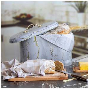 ภาชนะเก็บอาหาร9.8L สีขาวหินอ่อนขนาด178x338x200มม. กล่องขนมปังโลหะพร้อมที่จับโลหะ - Product Image 4