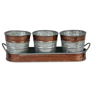 Jardinière en métal moderne en métal galvanisé gaufré marron et argenté pour le jardin et la maison au meilleur prix - Product Image 1