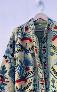 Veste en coton brodée Suzani faite à la main : Manteau d'hiver - Product Image 4