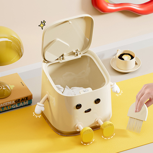 Poubelle de bureau mignonne et anthropomorphe <span class=keywords><strong>sur</strong></span> <span class=keywords><strong>roulettes</strong></span> avec couvercles, seau de rangement de 3 L pour usage domestique - Product Image 6
