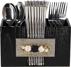 Porte-ustensiles en métal rotatif à 360 degrés Porte-couverts à 4 compartiments Rotation Fourchette Cuillère Couverts Panier de rangement Comptoir - Product Image 4