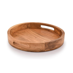 Wholesale Round Acacia Wooden Serving <b>Tray</b> with Handles Unique Serving <b>Tray</b> for Restaurant Home Kitchen from Vietnam - Product Image 1