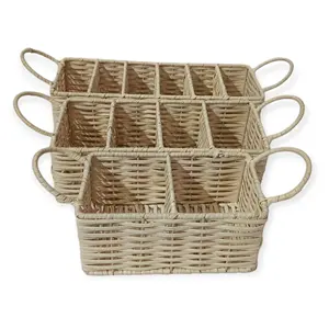 Natural Bamboo Wicker Hand-woven Wholesale Cheap Rattan Picnic Baskets with Compartments & handles Tabletop & Kitchen Organizer