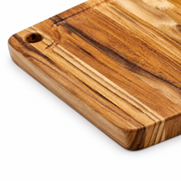 Planche à découper en teck de grande taille avec rainure profonde pour les jus, trou de suspension et poignées pour la préparation de la viande et du fromage en cuisine