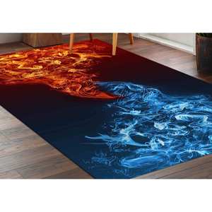 Alfombra de área con diseño de fuego y hielo: diseño abstracto de elementos de guerra, alfombra delgada no tejida - Product Image 2