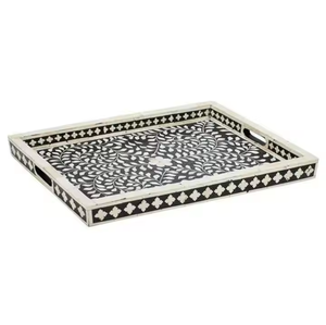 Magnifique plateau de service rond en os incrusté fait à la main, moderne, pour mariage, fête, décoration de la maison et idée cadeau, provenant d'un fournisseur indien - Product Image 1