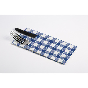Tovaglioli Tascabili Bianchi 40x40cm con Stampa Vichy Blu, Confezione da 960 Pezzi, B2B - Product Image 1