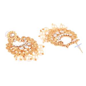 Chapado en oro Floral Faux Pearl indio tradicional cristal gargantilla pendiente nupcial Maang Tikka conjunto regalo de boda joyería diamante - Product Image 5