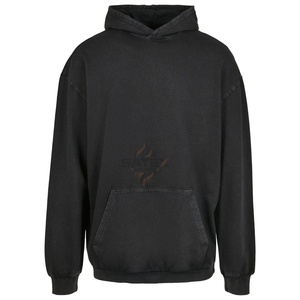 Heavyweight Polyester/Cotton Acid Wash Applique Embroidered Fleece Unisex Vintage Distressed Pocket Solid <b>Pattern</b> Winter Hoodie - Product Image 4