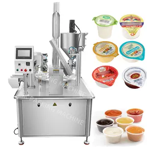 Máquina automática de llenado de tazas de aderezo de ensalada cremosa de suero de leche, máquina de sellado de llenado de tazas de salsa para ensalada de pasta
