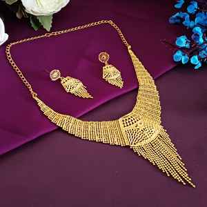 Mayorista Indio Chapado en Oro Nupcial Floral Capas Bola Cadena Borla Gargantilla Collar Pendientes Conjunto de Joyería para Mujer - Product Image 1