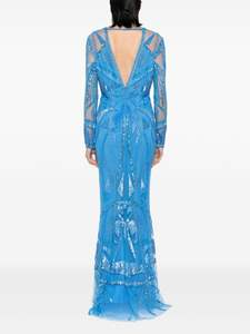 Motif antistatique robe de cocktail de soirée manches longues forme de corps pleine longueur avec décoration de broderie pour les événements - Product Image 6