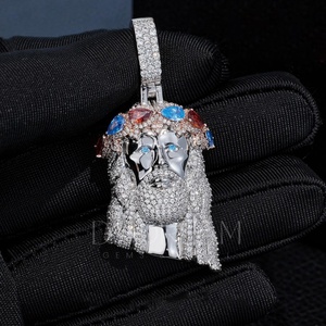 Impresionante colgante de cara de Jesús de plata 925 estilo Hip Hop Iced Leb Grown Diamond Crown Gem Beautiful Charm colgantes - Product Image 5